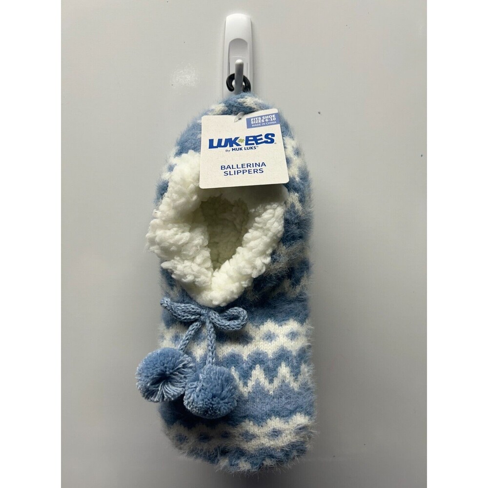 LUK EES-By MUK LUKS-Light Blue & White-Ballerina Slippers Size (6-10) NWT